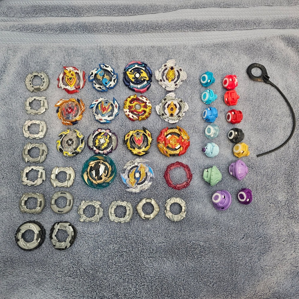 Beyblade Burst Lot Hasbro Valtryek Achilles Fafnir Tops Tips Discs Ripcord 40pc
